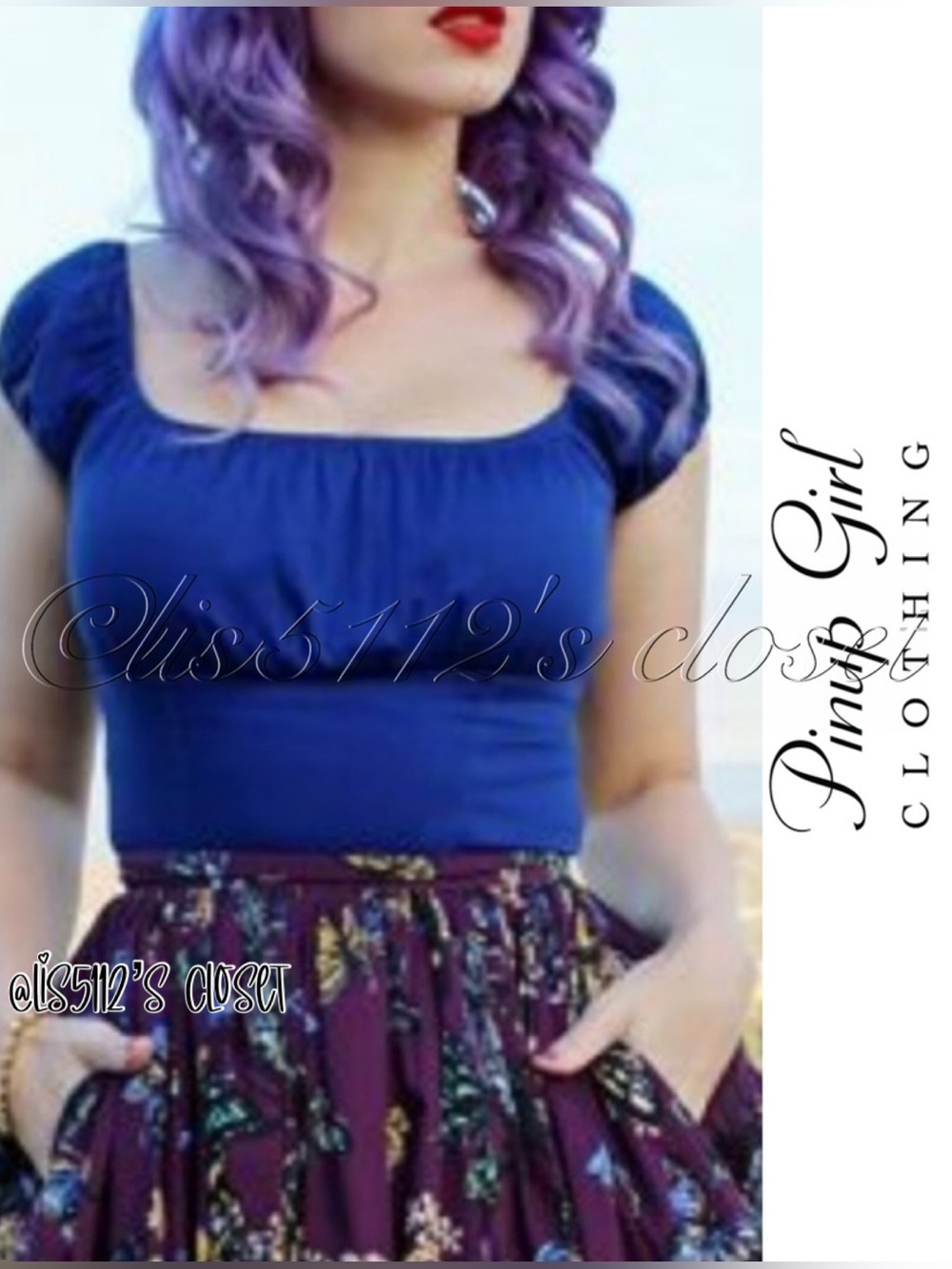 Pinup Couture PUG Peasant Top in Dark Royal Blue Cotton Sateen 3X